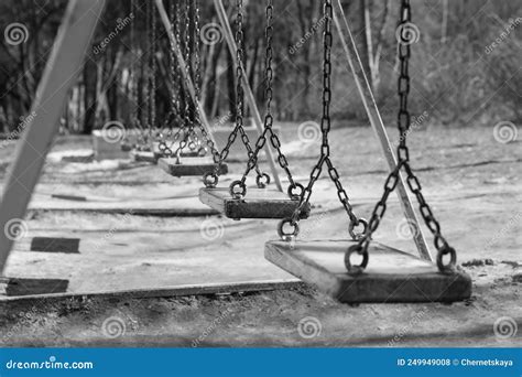 Wooden Swings In Park Black And White Effect Stock Photo Image Of