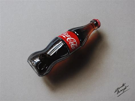 3d drawings look like as if the drawings are literally jumping of the paper. Coca-Cola bottle - drawing - Marcello Barenghi