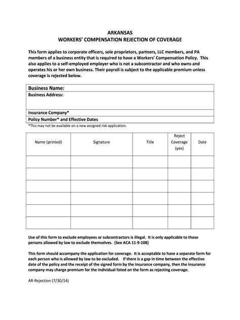 Arkansas Workers Compensation Officer Exclusion Form Fill Online