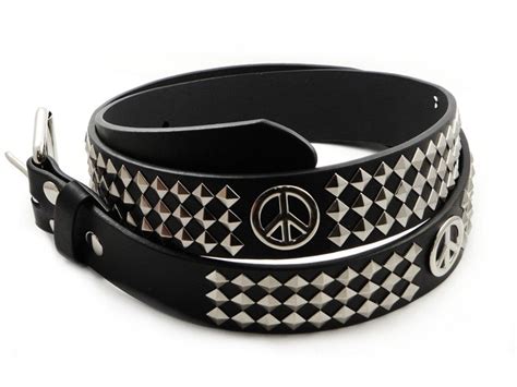 Peace Sign Pyramid Studded Leather Belt Bewild