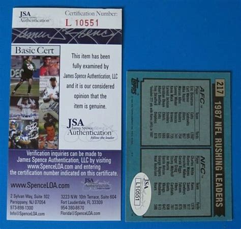 1988 Topps Eric Dickerson Signed Football Card 217 Auto Jsa Coa L10551 Ebay