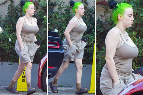 Billie Eilish 18 Wears 55 Yeezy Sandals And A Nude Tank Top In Rare
