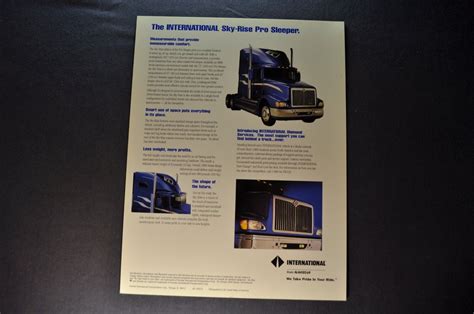 1996 International Truck Sky Rise Pro Sleeper Brochure Sheet 9200 9300