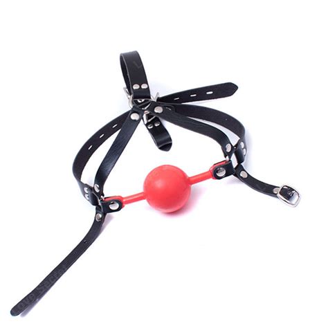 Red 48mm Big Ball Bondage Gag Silicon Rubber Ball Faux Leather Head