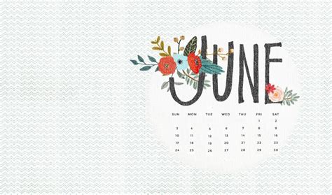 A Calendar With Flowers And The Word June Written In Black Ink On A