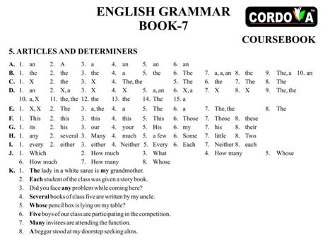 Class 8 Chapter Articles And Determiners Cordova Learning Series Solution Of All Exercise