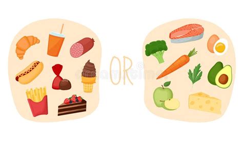 Healthy Vs Junk Food Concept Of Choice Between Healthy Balanced