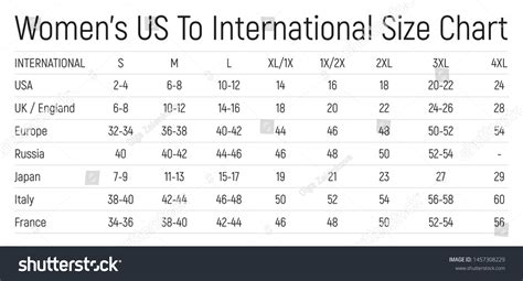 Womens Us International Size Chart Stock Vector Royalty Free