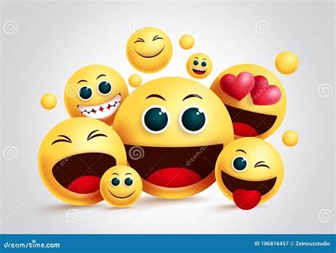 Smiley Emoji Group Vector Design Emojis Yellow Smiley Face Of Friends