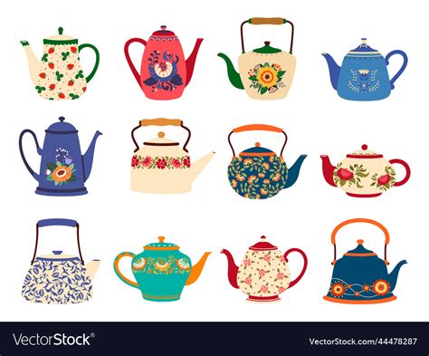 Cartoon Ceramic Teapots Kettles Kitchen Crockery Vector Image