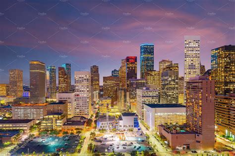 Downtown Houston Skyline In Texas Us High Quality Architecture Stock