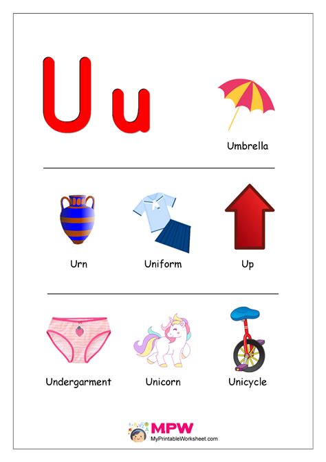 Things That Start With U Alphabet Printable Worksheet Preschool