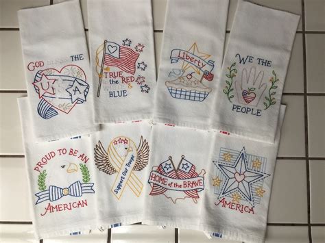 Set Of 7 Hand Embroidered Kitchen Towels Tea Towel Flour Sack Towel