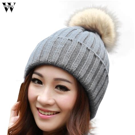 Womail Women Crochet Hat Fur Woolen Knit Beanie Raccoon Warm Caps