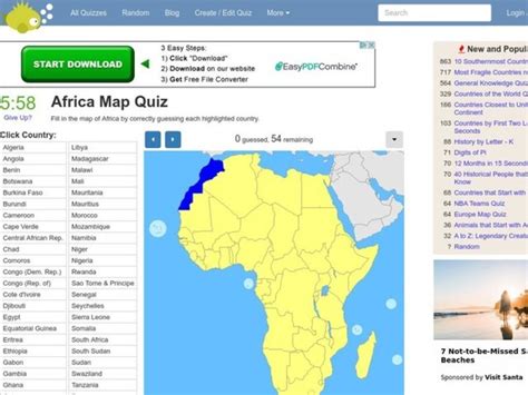 Africa Map Quiz Interactive For 6th 12th Grade Lesson Planet