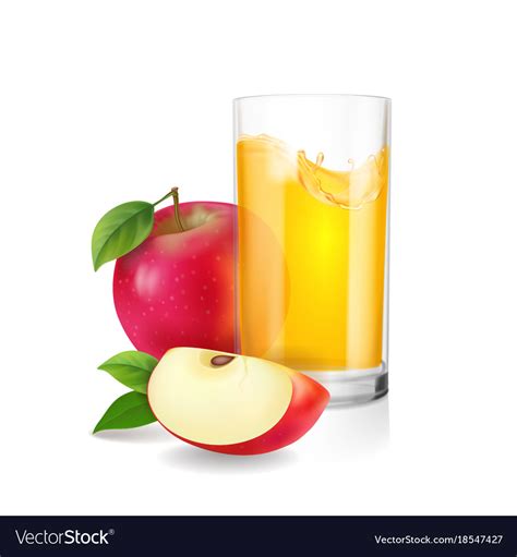 Glass Apple Juice With Slices Red Apple Royalty Free Vector