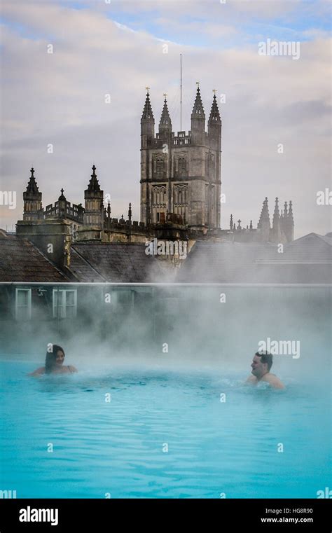 Steam Rises Above The Hot Natural Spring Waters On The Rooftop Spa At