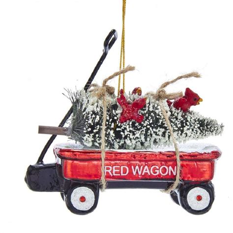 Santa flyer toy red wagon with year christmas ceramic ornament. Noble Gems Red Wagon with Tree Glass Christmas Ornament ...