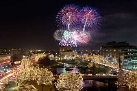 Fireworks Erupt Over The Gene Leahy Mall For The 2013 New Years Eve