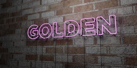Golden Glowing Neon Sign On Stonework Wall 3d Rendered Royalty Free