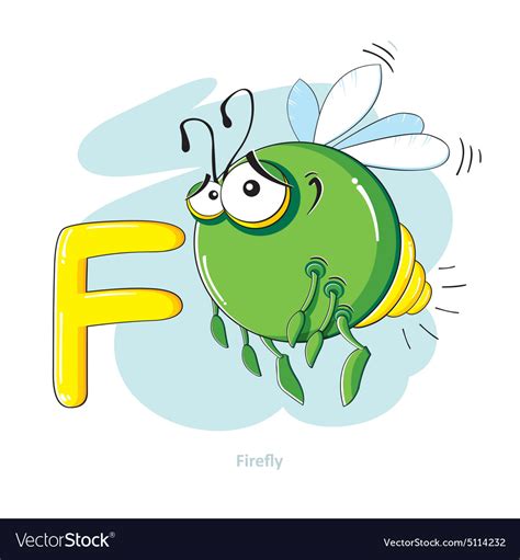Cartoons Alphabet Letter F With Funny Firefly Vector Image