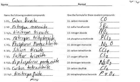 Naming Worksheet 2 Naming Molecular Compounds