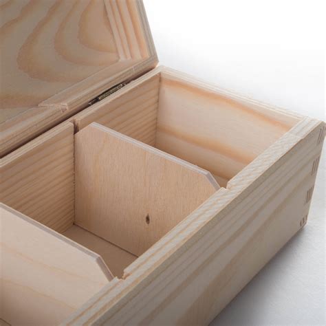 Plain Wooden Small Storage Box With Hinged Lid3 Compartments Etsy Uk