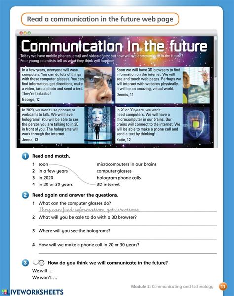 Communication In The Future Ficha Interactiva Reading Comprehension
