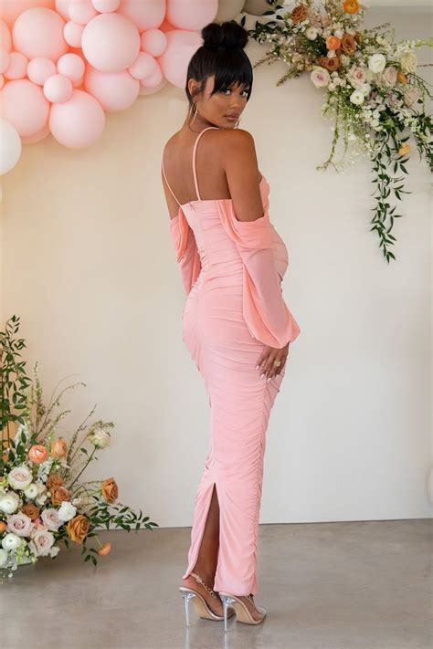 Announcement Rose Pink Maternity Ruched Mesh Maxi Dress In Mesh Maxi Dress Ruched Maxi