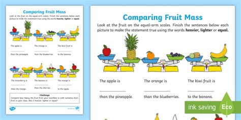 Comparing Fruit Mass Worksheet Worksheet Teacher Made