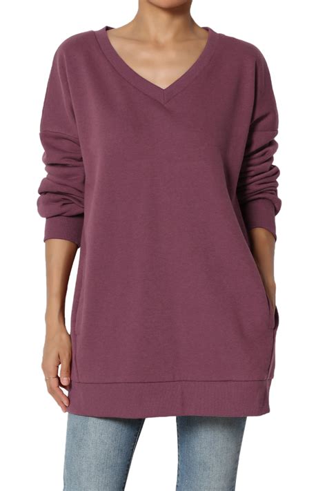 Themogan Women S S~3x Oversized V Neck Long Sleeve Pocket Fleece Sweatshirts