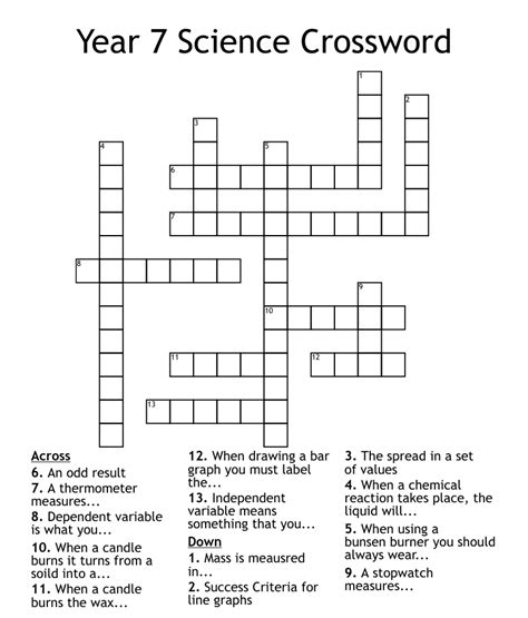 5th Grade Science Crossword Puzzles