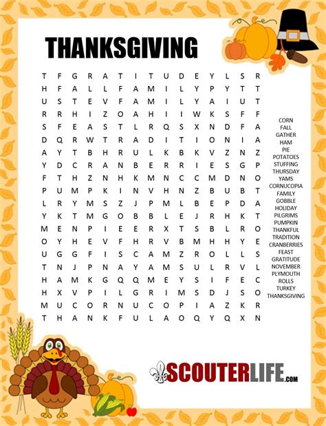 Thanksgiving Word Search Scouterlife