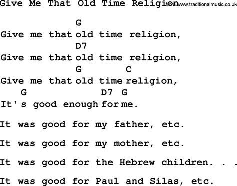 Give Me That Old Time Religion Lyrics Pdf Lyricswalls