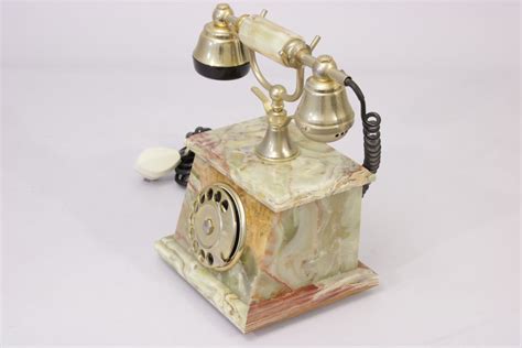 Vintage Antique Onyx Marble Rotary Dial Telephonegold Plated 18k Made