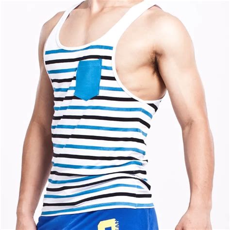 Seobean Sexy Leisur Men Stripe Fitness Vest Men S Tank Top Fashion Hot Sleeveless Cotton Square