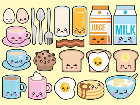 Premium Vector Clipart Kawaii Desayuno Clipart Kawaii Food Etsy