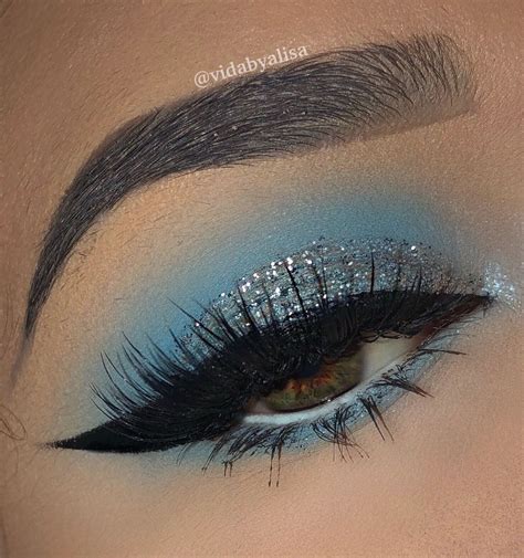 Icy Baby Blue Silver Glitter Makeup Look Prom Eye Makeup