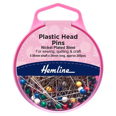 Hemline Pins Plastic Head 38mm Nickel 200 Pieces Pins Barnyarns