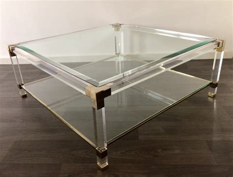 1970s Design Chrome Brass Plexi And Beveled Glass Square Coffee Table