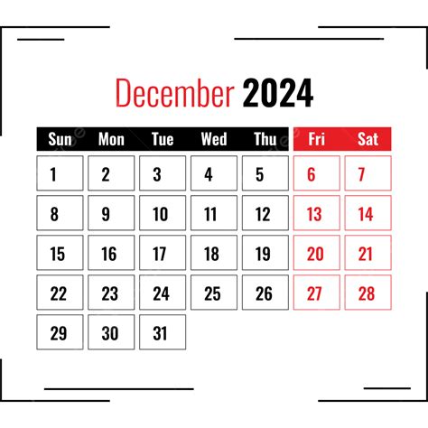 December 2024 Calendar Transparent Background Vector