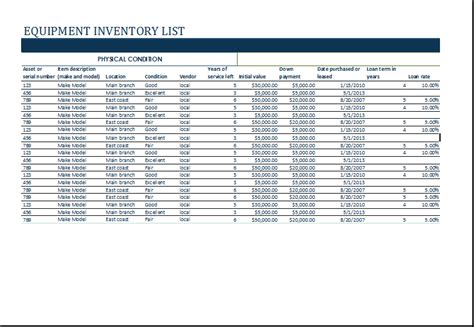 Ms Excel Equipment Inventory List Template Excel Templates Schedule