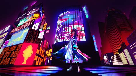 1280x720 Anime Girl Billboard Neon City 4k 720p Hd 4k Wallpapers