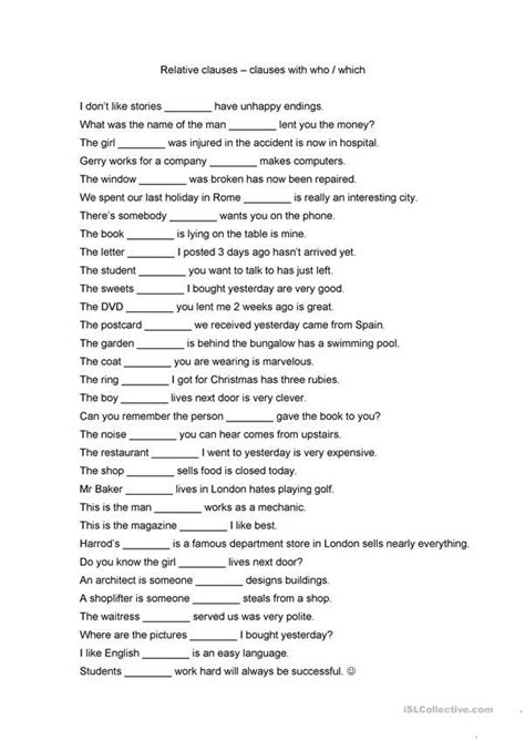 Relative Clauses English Esl Worksheets For Distance Learning And