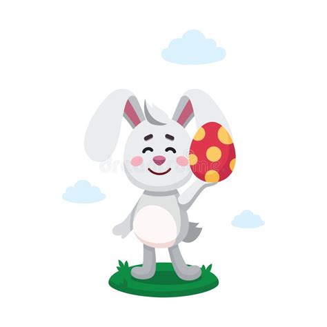 Easter Bunny Rabbit Hare Holding Painted Egg Vector Flat Digital