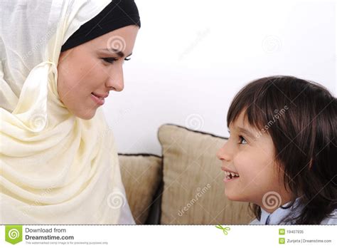 Muslim Mother And Son Relaxing Stock Image Image Of Hair Cute 19407935