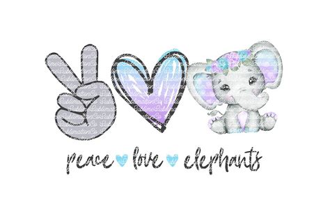 Peace Love Elephants Sublimation Design Girl Elephant Png Baby