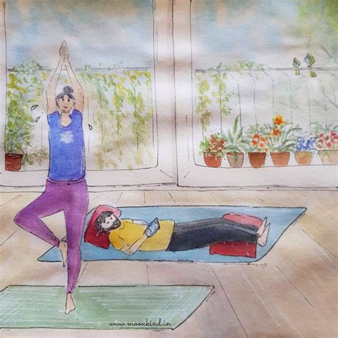 Happy Yoga Day Doodle Illustration With Ink And Wash Of A Cute Little