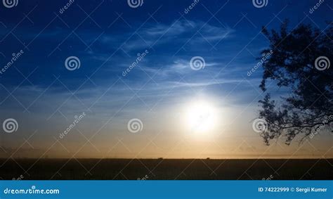 Rising Moon In Dark Blue Sky With Stars Stock Image Image Of Meadow