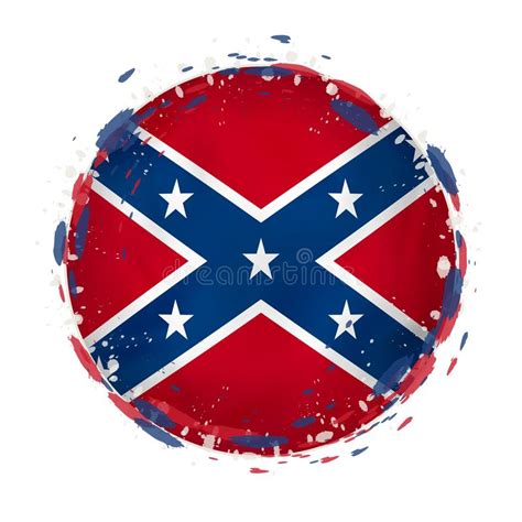 Round Grunge Flag Of Confederate Us State With Splashes In Flag Color